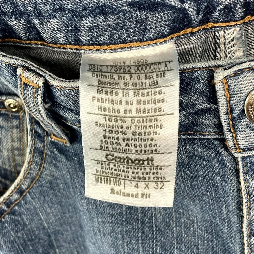Carhartt Jeans Womens 34x30.5*‎ Blue Whisker Denim Relaxed Fit Rugged Workwear
